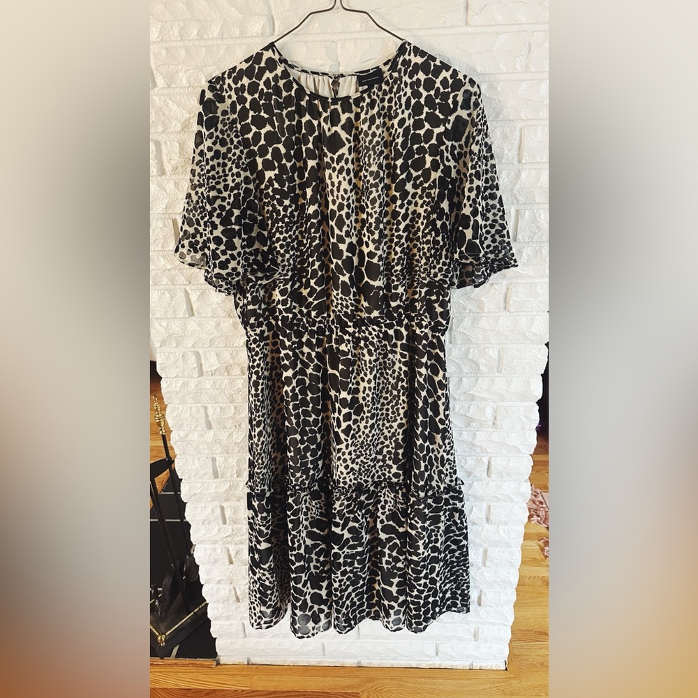 Who What Wear Black and White Leopard Print Midi Dress